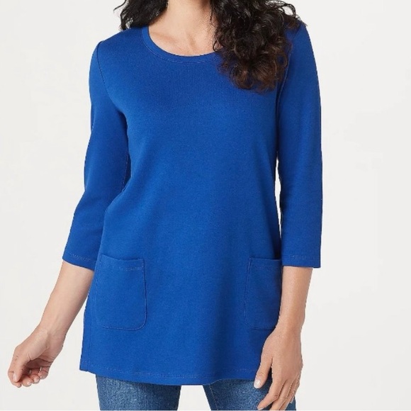 Isaac Mizrahi Tops - Isaac Mizrahi Live Mustard Yellow 3/4 Sleeve Tunic With Pockets, Cotton/Modal Lg